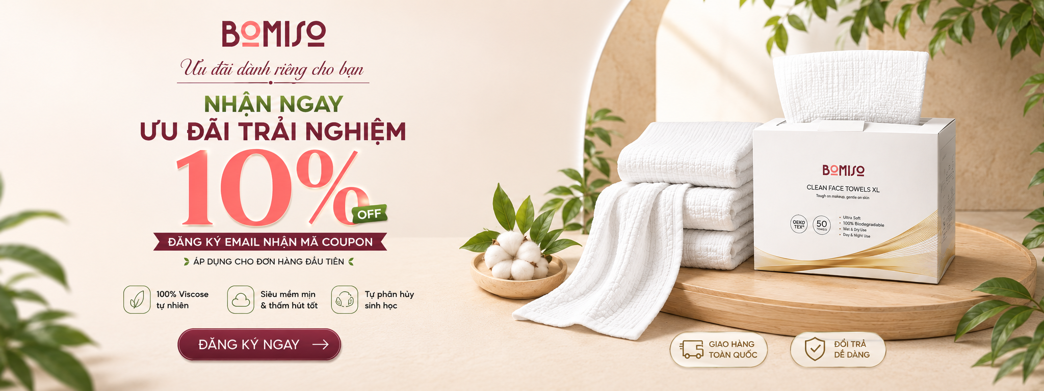 BOMISO Premium Facial Towel - Khăn Lau Mặt Khô Hữu Cơ Cao Cấp